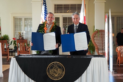 Gov. Green and CG Kodama with action plan